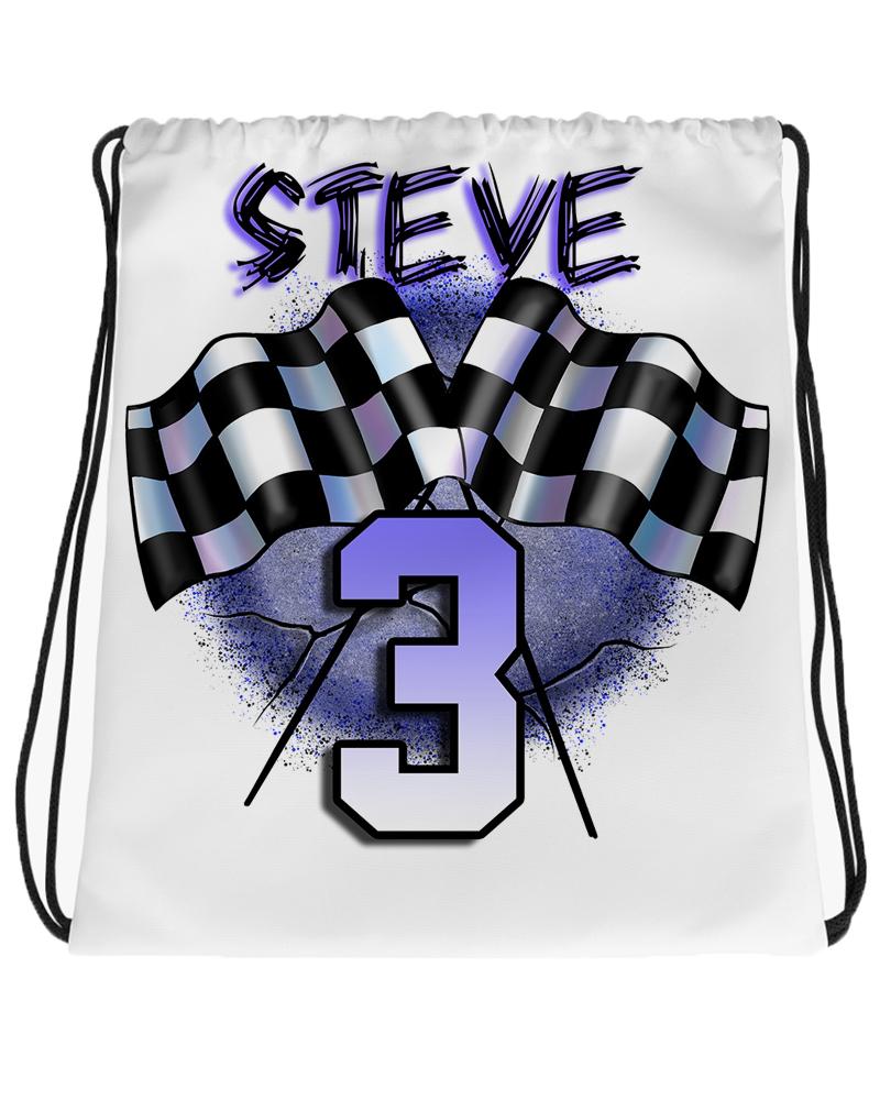 F013 Digitally Airbrush Painted Personalized Custom racing checkered flag party Theme gift set name bday event discount Drawstring Backpack