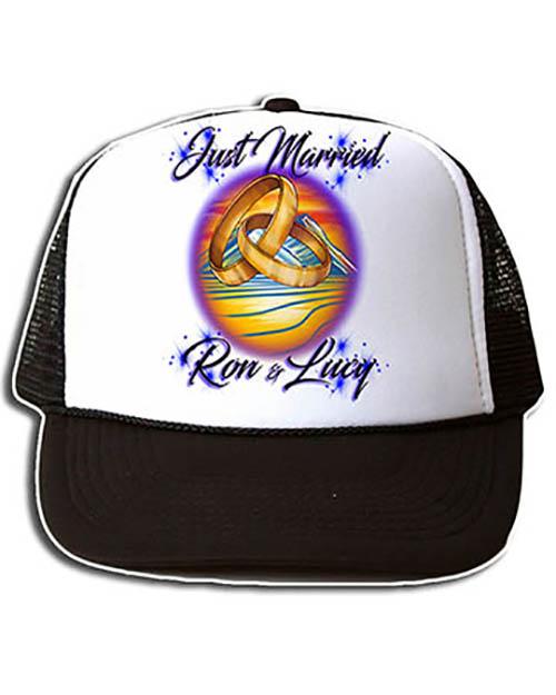 F015 Custom Airbrush Personalized Wedding Rings Snapback Trucker Hat Design Yours