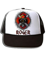 F018 Custom Airbrush Personalized Firefighter Snapback Trucker Hat Design Yours