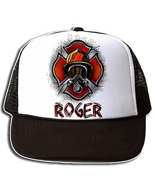 F018 Custom Airbrush Personalized Firefighter Snapback Trucker Hat Design Yours