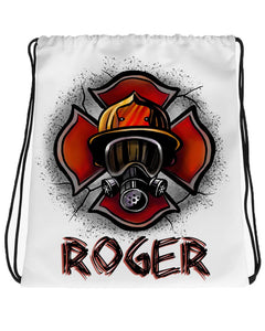 F018 Digitally Airbrush Painted Personalized Custom firemen firefighter gas mask VFD Theme gift set bday event discount Drawstring Backpack