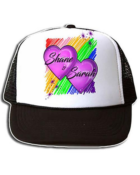 F023 Custom Airbrush Personalized Hearts Snapback Trucker Hat Design Yours