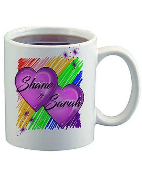 F023 Custom Airbrush Personalized Hearts Ceramic Coffee Mug Design Yours