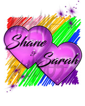 F023 Digitally Airbrush Painted Personalized Custom couple rainbow hearts Theme gift set name bday wedding event discount Drawstring Backpack