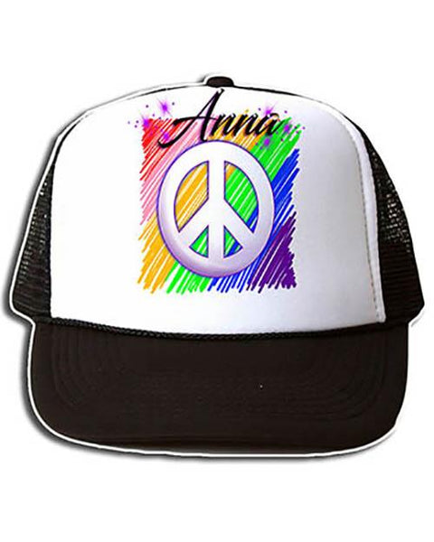 F025 Custom Airbrush Personalized Peace Sign Snapback Trucker Hat Design Yours