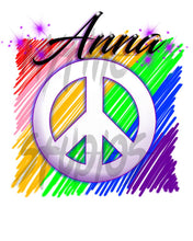 F025 Digitally Airbrush Painted Personalized Custom peace sign couples rainbow Drawstring Backpack