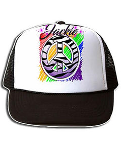 F026 Custom Airbrush Personalized Zebra Peace Sign Snapback Trucker Hat Design Yours