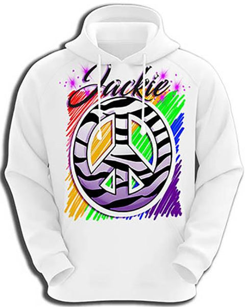 F026 Custom Airbrush Personalized Zebra Peace Sign Hoodie Sweatshirt Design Yours