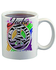 F026 Custom Airbrush Personalized Zebra Peace Sign Ceramic Coffee Mug Design Yours