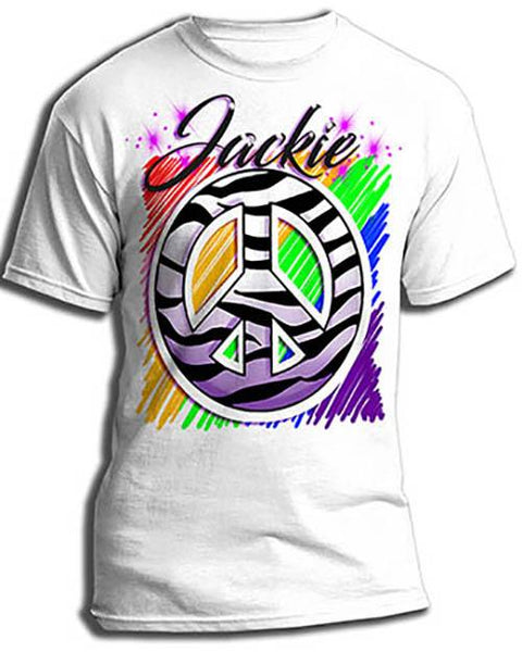 F026 Custom Airbrush Personalized Zebra Peace Sign Tee Shirt Design Yours