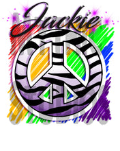 F026 Custom Airbrush Personalized Zebra Peace Sign Tee Shirt Design Yours