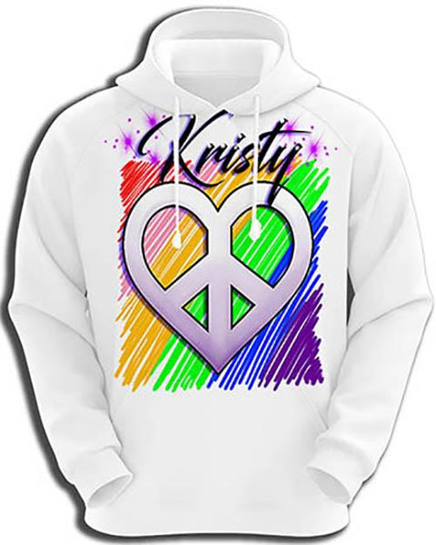 F027 Custom Airbrush Personalized Peace Heart Hoodie Sweatshirt Design Yours