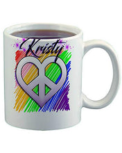 F027 Custom Airbrush Personalized Peace Heart Ceramic Coffee Mug Design Yours