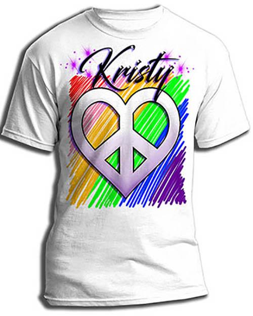 F027 Custom Airbrush Personalized Peace Heart Tee Shirt Design Yours