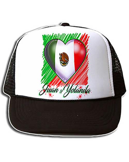 F031 Custom Airbrush Personalized Mexican Flag Heart Snapback Trucker Hat Design Yours