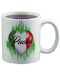 F032 Custom Airbrush Personalized Italian Flag Heart Ceramic Coffee Mug Design Yours