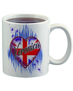 F033 Custom Airbrush Personalized British Flag Heart Ceramic Coffee Mug Design Yours