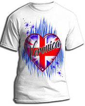 F033 Custom Airbrush Personalized British Flag Heart Tee Shirt Design Yours