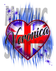 F033 Custom Airbrush Personalized British Flag Heart Tee Shirt Design Yours