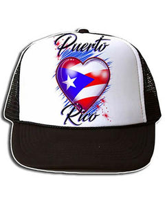 F034 Custom Airbrush Personalized Puerto Rico Flag Heart Snapback Trucker Hat Design Yours