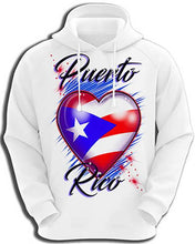 F034 Custom Airbrush Personalized Puerto Rico Flag Heart Hoodie Sweatshirt Design Yours