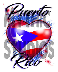 F034 Custom Airbrush Personalized Puerto Rico Flag Heart Ceramic Coffee Mug Design Yours