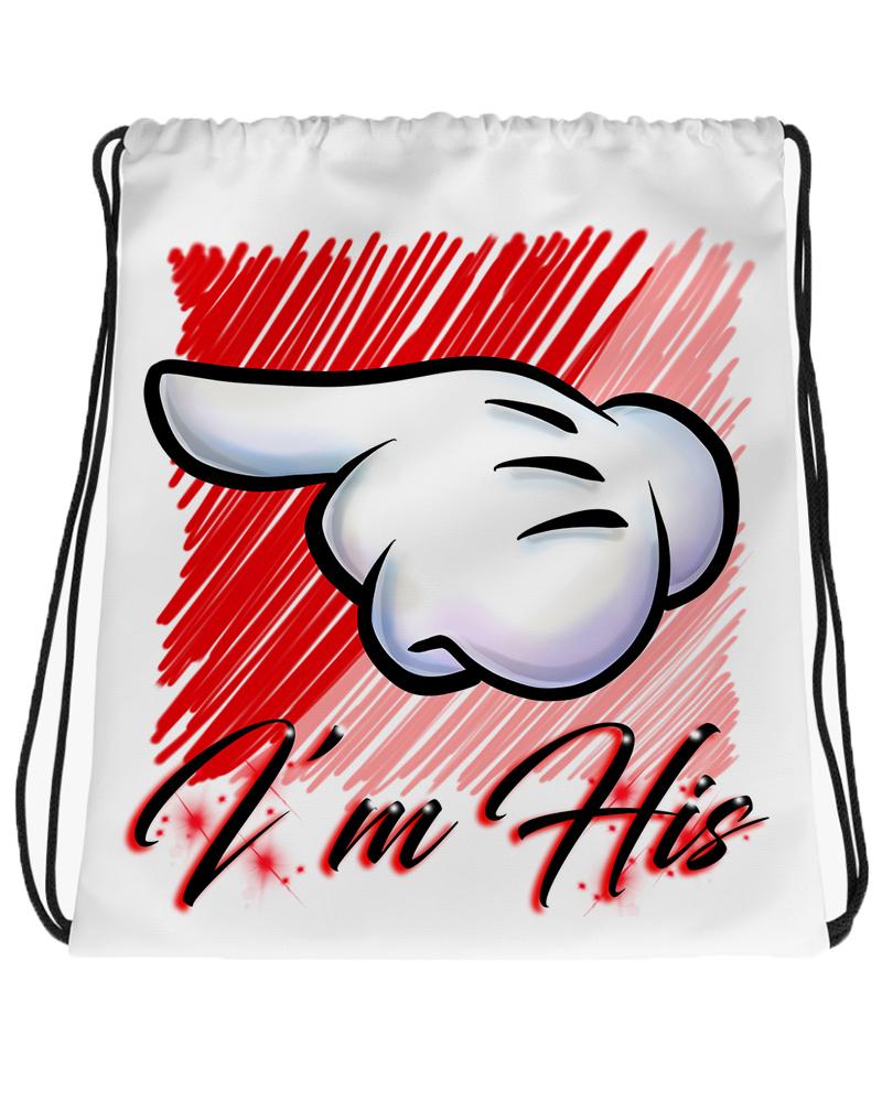 F035 Digitally Airbrush Painted Personalized Custom Hand I'm his Shes Mine Drawstring Backpack