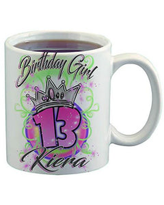 F037 Custom Airbrush Personalized Birthday Girl Crown Ceramic Coffee Mug Design Yours
