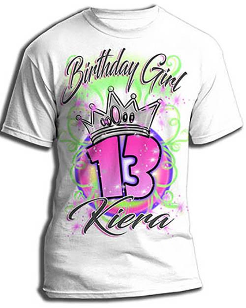 F037 Custom Airbrush Personalized Birthday Crown Girl Kids and Adult Tee Shirt Design Yours