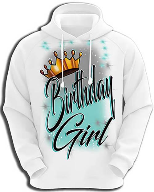 F038 Custom Airbrush Personalized Birthday Girl Crown Hoodie Sweatshirt Design Yours