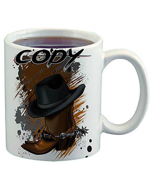 F040 Custom Airbrush Personalized Cowboy Boots and Hat Ceramic Coffee Mug Design Yours