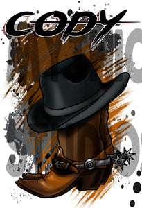 F040 Custom Airbrush Personalized Cowboy Boots and Hat Kids and Adult Tee Shirt Design Yours