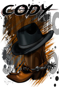 F040 Custom Airbrush Personalized Cowboy Hat And Boots Snapback Trucker Hat Design Yours