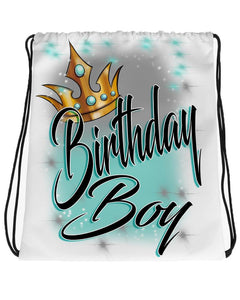 F042 Digitally Airbrush Painted Personalized Custom Crown Boy Drawstring Backpack.
