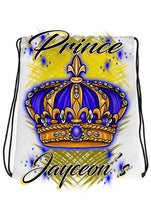 F043 Digitally Airbrush Painted Personalized Custom King Crown Theme gift set name bday event discount  Drawstring Backpack
