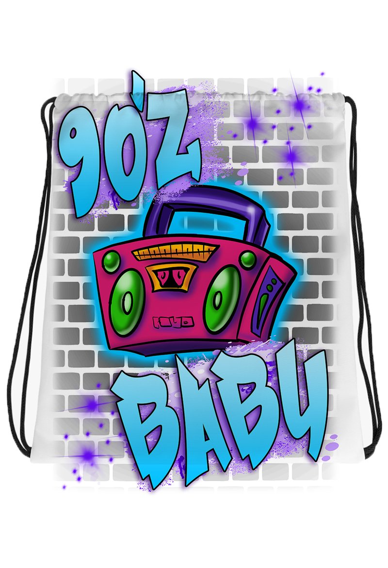 F045 Digitally Airbrush Painted Personalized Custom 90's Boombox  Drawstring Backpack
