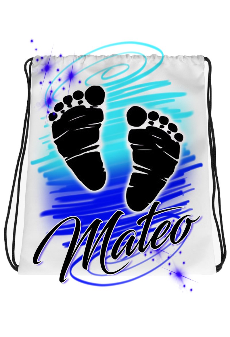 F046 Digitally Airbrush Painted Personalized Custom Baby Feet Gender Reveal Party Theme gift set name bday event discount  Drawstring Backpack