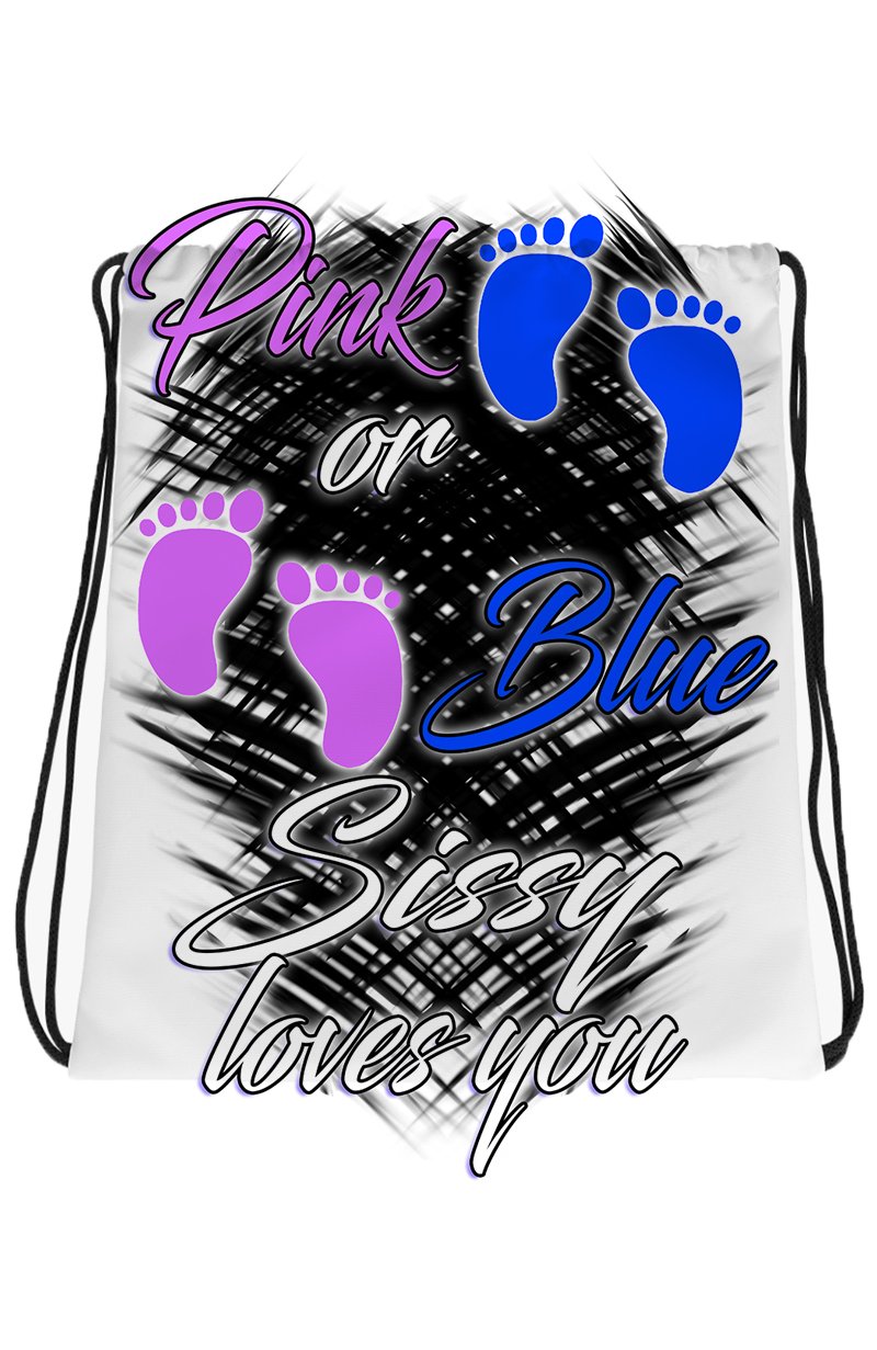 F047 Digitally Airbrush Painted Personalized Custom Baby Feet Gender Reveal Party Theme gift set name bday event discount  Drawstring Backpack