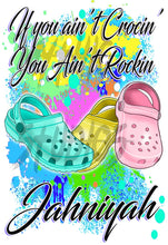 F054 Digitally Airbrush Painted Personalized Custom Croc Flip Flop  Adult and Kids T-Shirt