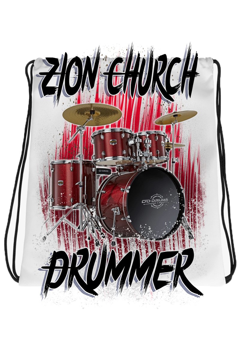 F055 Digitally Airbrush Painted Personalized Custom Drum Set Music Drawstring Backpack.