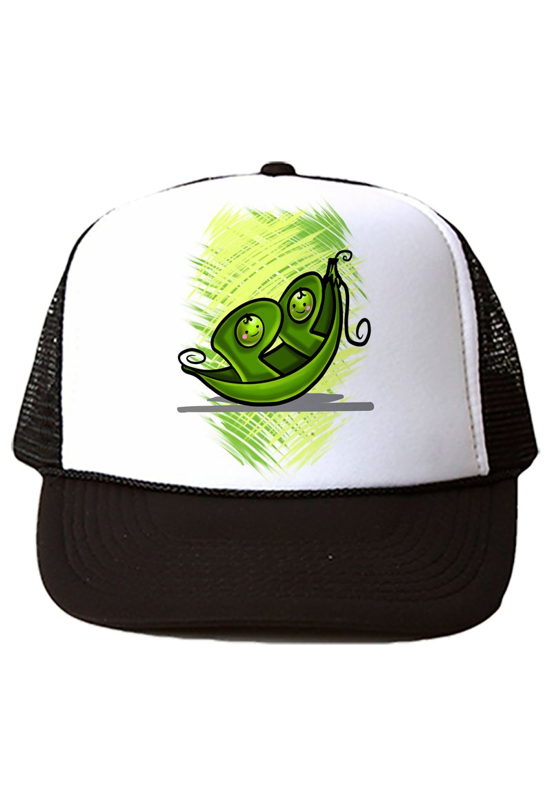 F063 Digitally Airbrush Painted Personalized Custom Two Peas in a Pod Girl    Snapback Trucker Hats