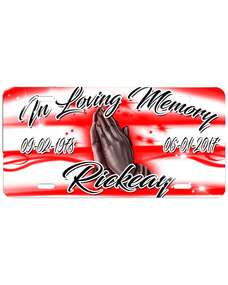 F064 Digitally Airbrush Painted Personalized Custom Praying Hands    Auto License Plate Tag