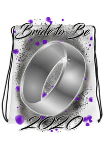 F066 Digitally Airbrush Painted Personalized Custom Wedding Ring   Drawstring Backpack.