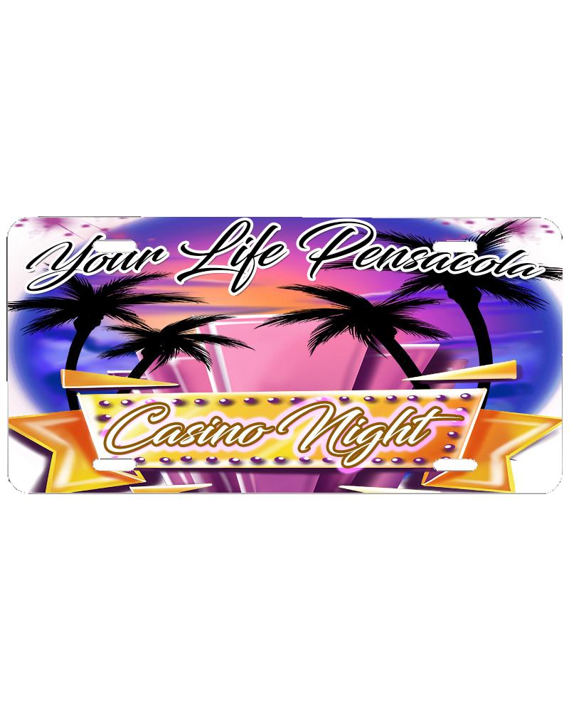 F068 Digitally Airbrush Painted Personalized Custom Casino Beach Scene    Auto License Plate Tag