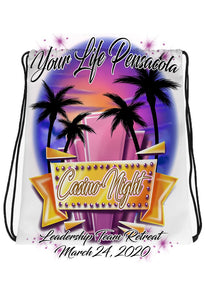 F068 Digitally Airbrush Painted Personalized CustomCasino Beach Scene  vacation discount  Drawstring Backpack.