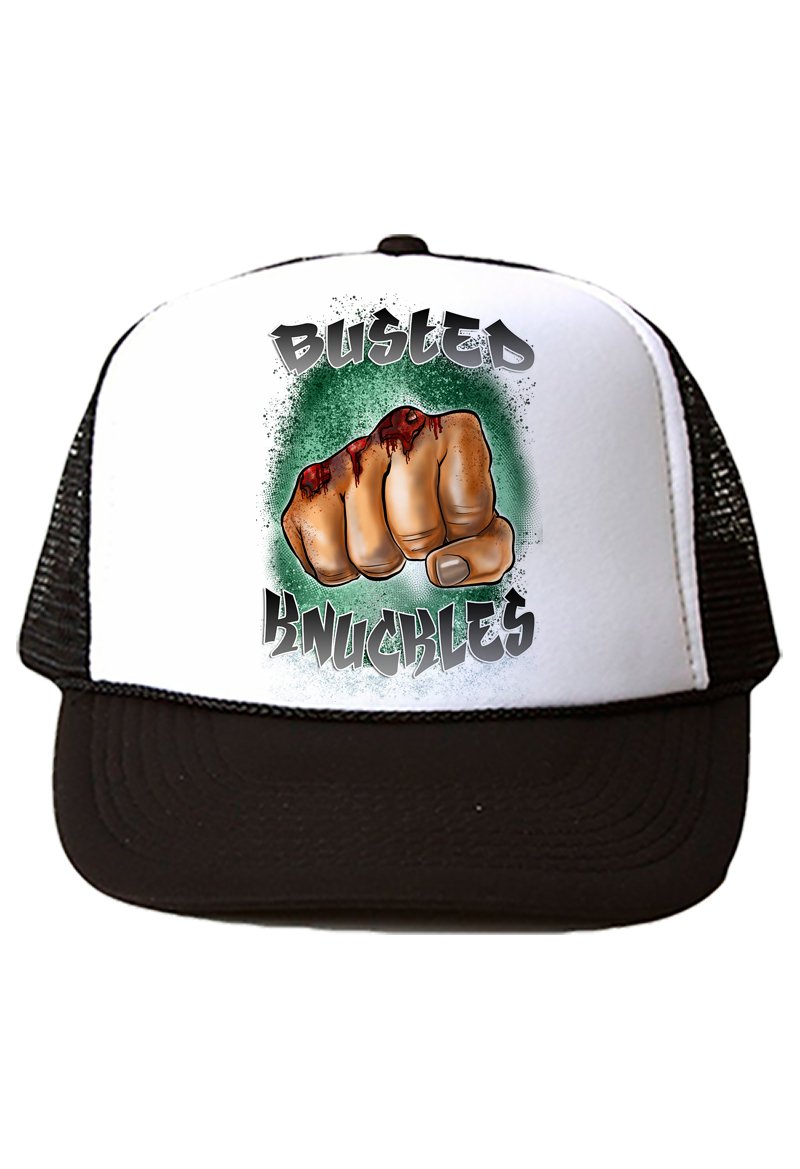 F070 Digitally Airbrush Painted Personalized Custom Busted Knuckles    Snapback Trucker Hats