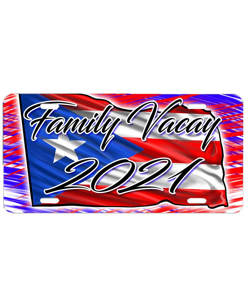 F071 Digitally Airbrush Painted Personalized Custom Puerto Rico Flag    Auto License Plate Tag