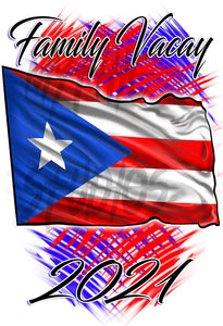 F071 Digitally Airbrush Painted Personalized Custom Puerto Rico Flag  Adult and Kids T-Shirt