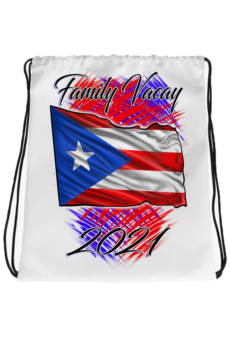 F071 Digitally Airbrush Painted Personalized Custom Puerto Rico Flag  Drawstring Backpack.