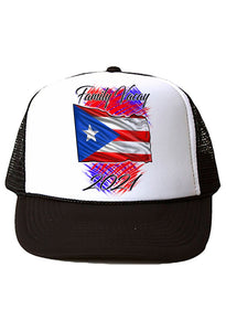 F071 Digitally Airbrush Painted Personalized Custom Puerto Rico Flag    Snapback Trucker Hats